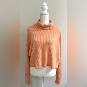 Wild Fable Womens XL Solid Orange Waffle Knit Long Sleeve Crop Top Streetwear